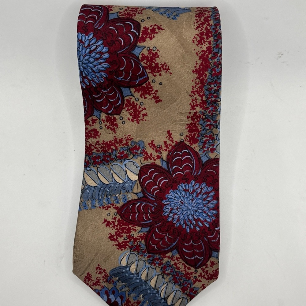 Stylish Floral Tie in Burgundy and Blue